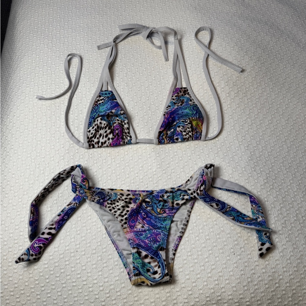 Multicolor Cheeky Animal Print Blue White Bikini size medium